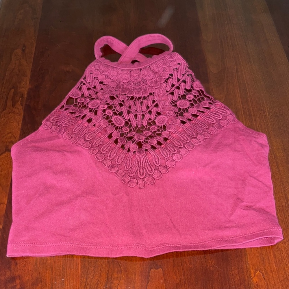 Deep red halter neck crop top